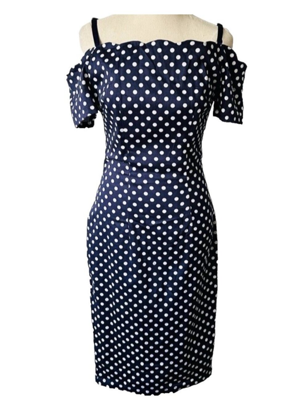 Bettie Page Tatyana size 3XL Blue White Polka Dot Wiggle Pinup Dress Rockabilly